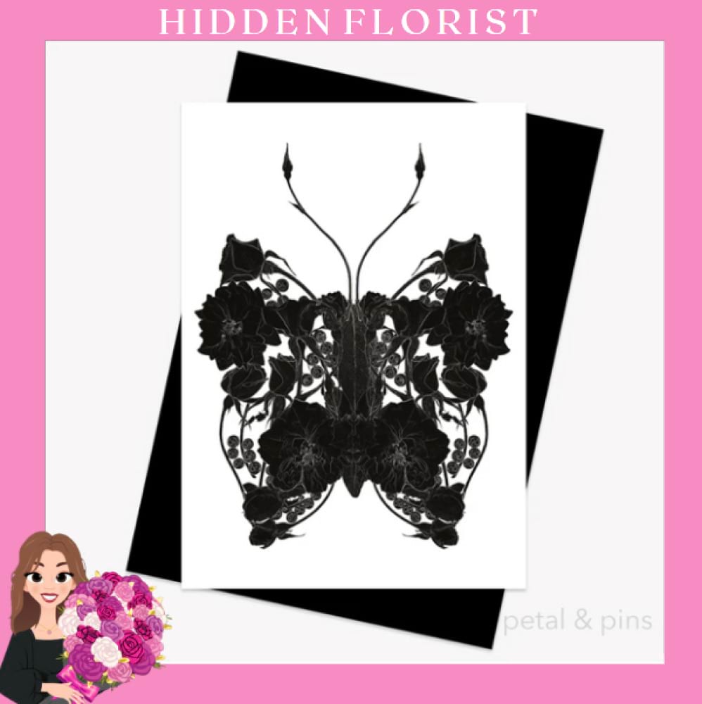 butterfly pearls noir greeting card, Petal & Pins Greeting Cards, Hidden Florist, Sunbury