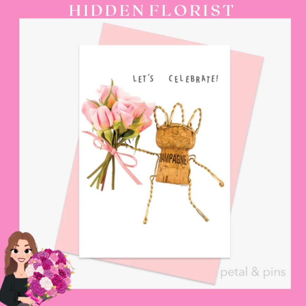 let`s celebrate greeting card, Petal & Pins Greeting Cards, Hidden Florist, Sunbury