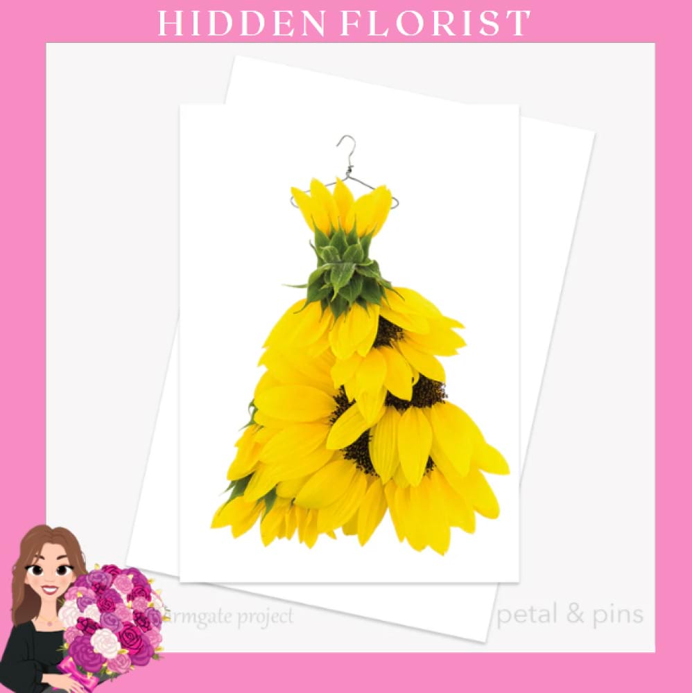 sunflower gown greeting card, Petal & Pins Greeting Cards, Hidden Florist, Sunbury