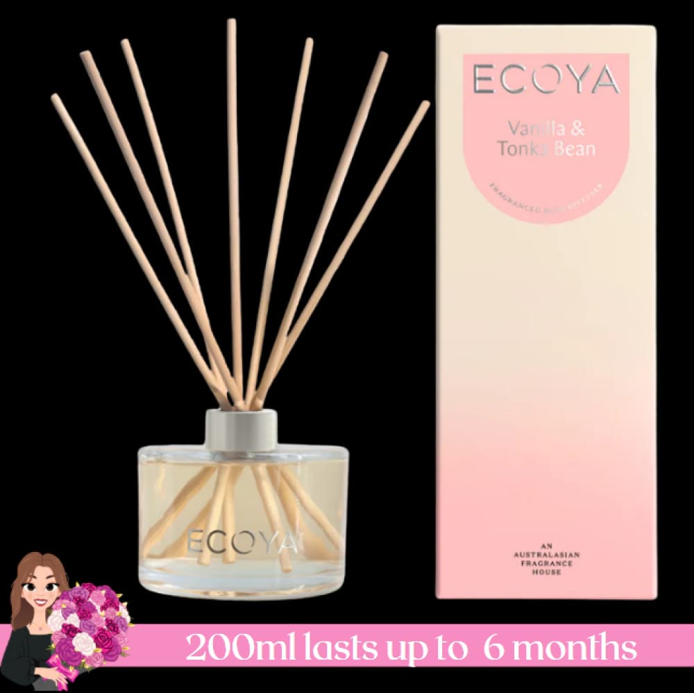 ECOYA Vanilla & Tonka Bean Reed Diffuser 200ml, Hidden Florist, Sunbury`s Florist, Sunbury & Macedon Ranges, Victoria, Australia