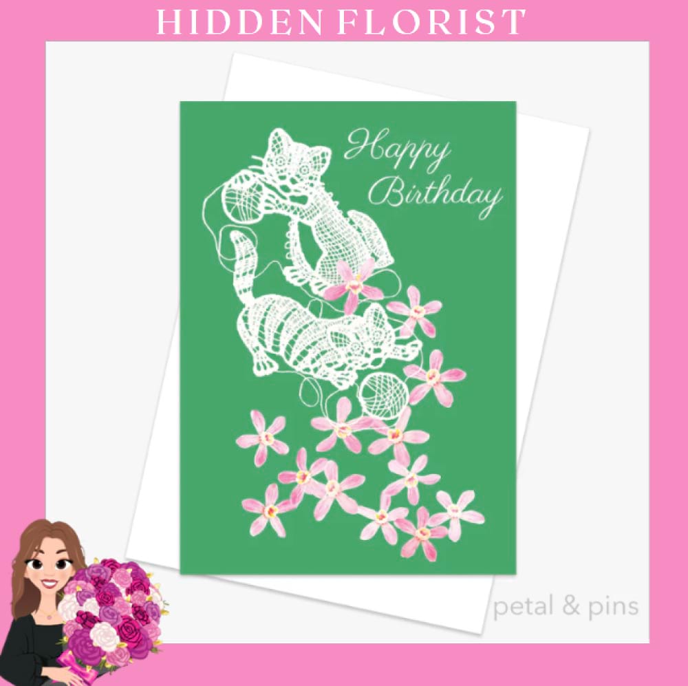 happy birthday pussycats greeting card, Petal & Pins Greeting Cards, Hidden Florist, Sunbury