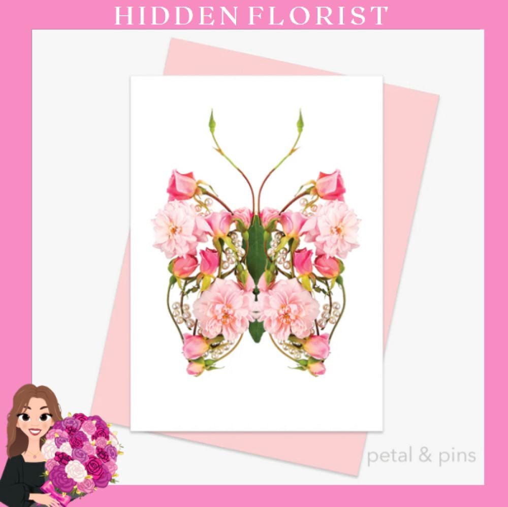 butterfly pearls greeting card, Petal & Pins Greeting Cards, Hidden Florist, Sunbury