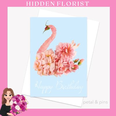 swan - floral birthday card