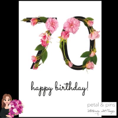70th birthday card - celebration roses