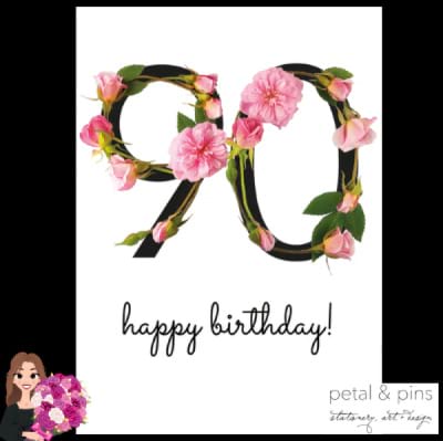 90th birthday card - celebration roses