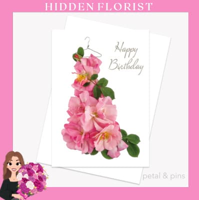 pink rose dress - floral birthday card